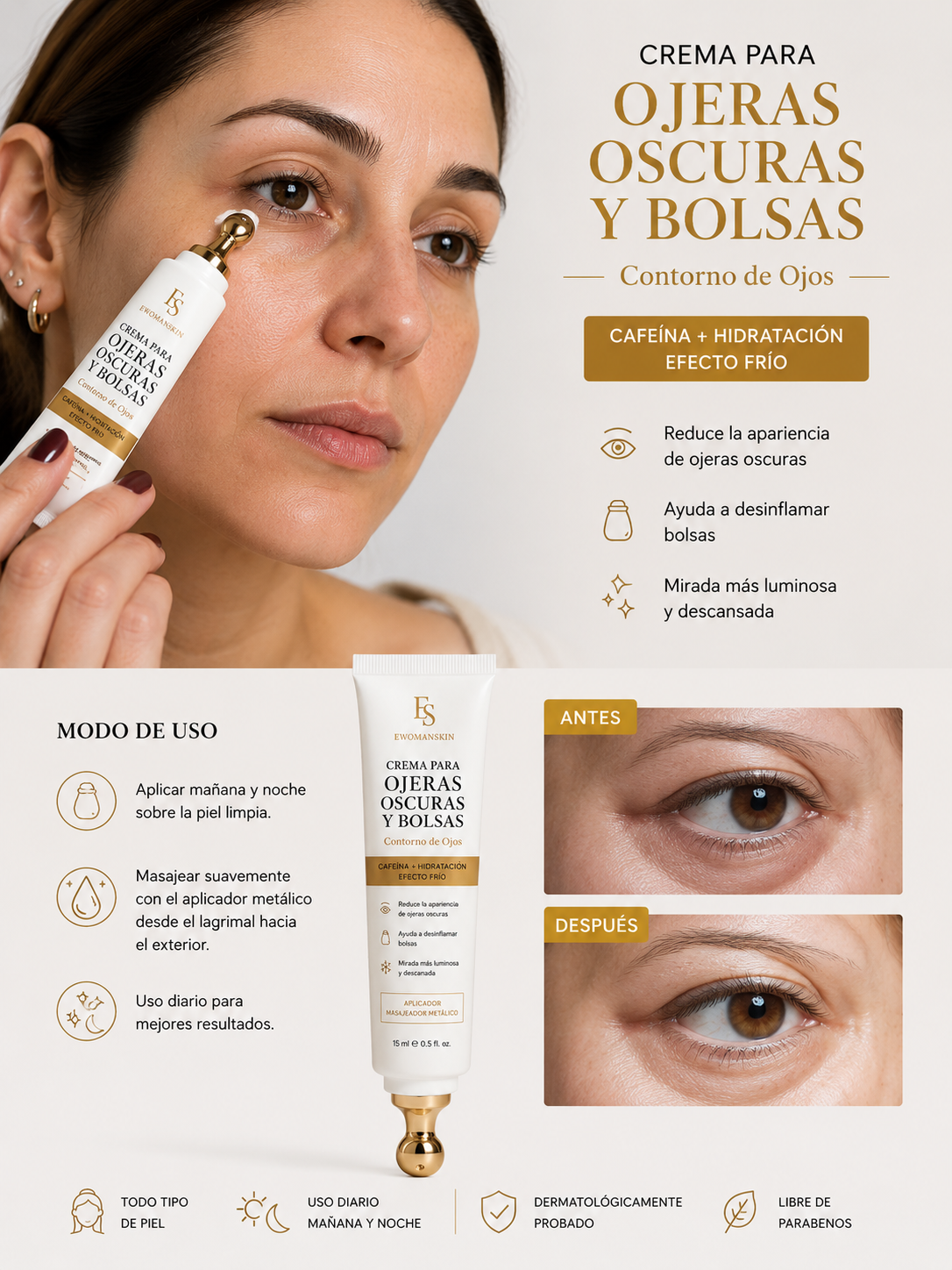 Crema para Ojeras Oscuras y Bolsas